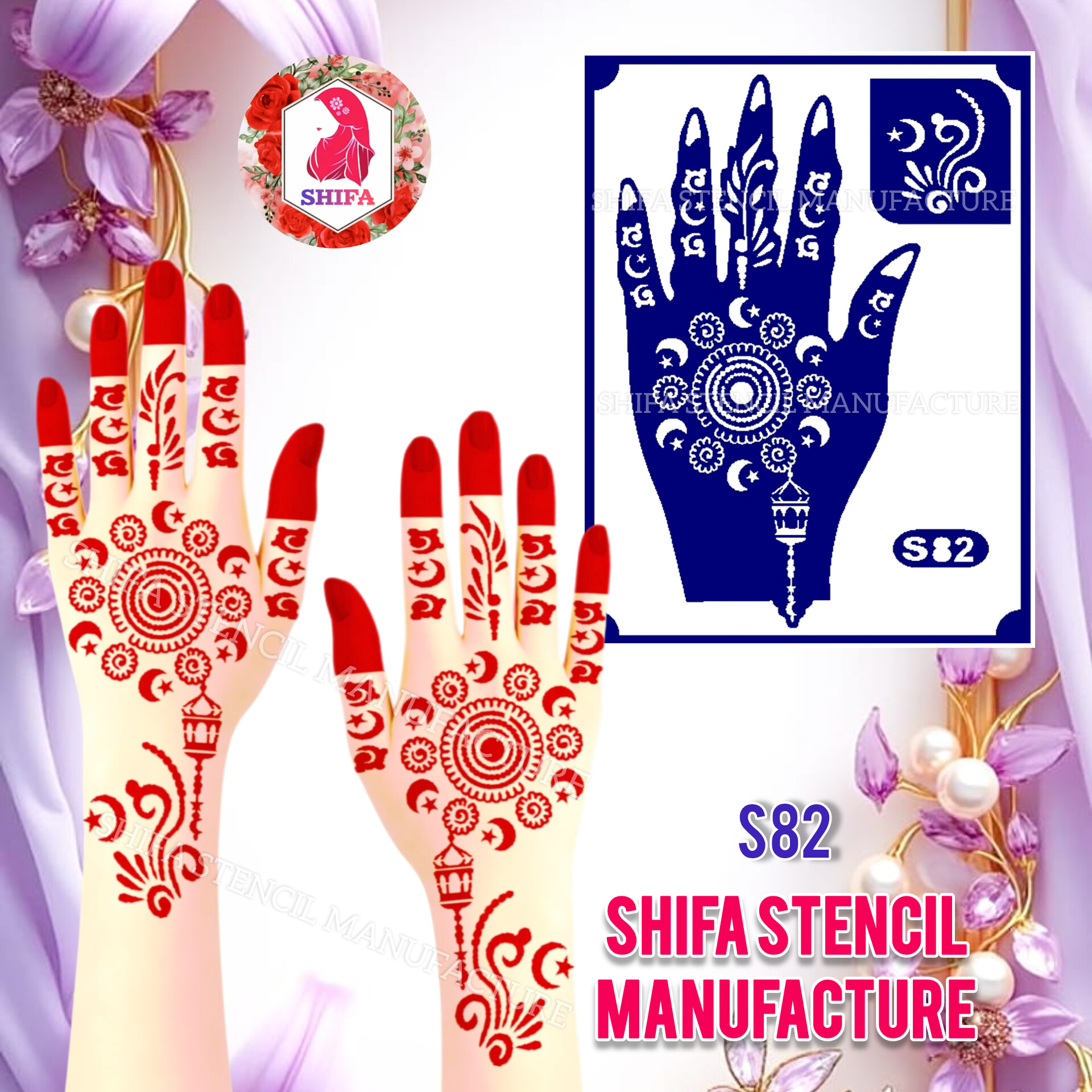 S82 A more intricate and decorative design  Sticker Overview  Henna Stencil - Shifa Stencil